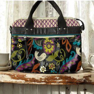 Vintage Fossil Key-Per Coated Canvas Floral Computer Messenger Bag‎ EUC